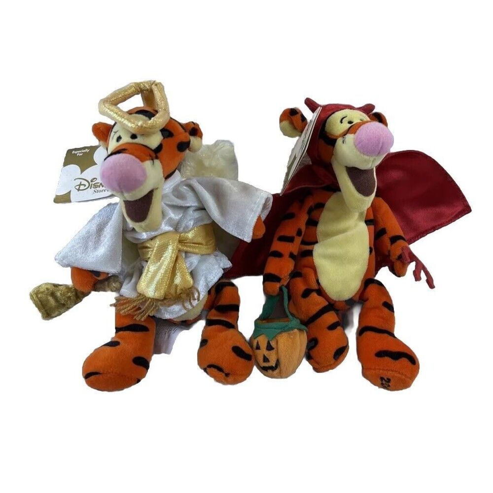 Disney Store 9” Tigger Bean Plush Angel & Devil Halloween Lot Of‎ 2